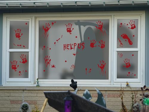Halloween Bloody Handprint & Footprint Window Clings - Style3, 12 Sheets