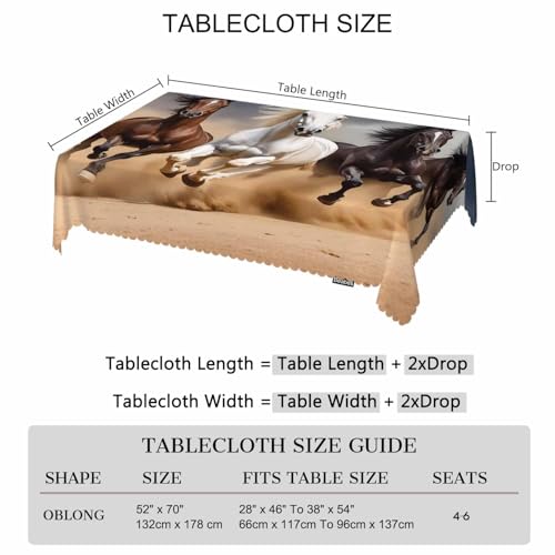 70x52 Inch Horse Herd Run Tablecloth - Animal Farm Decor, Washable Outdoor & Indoor