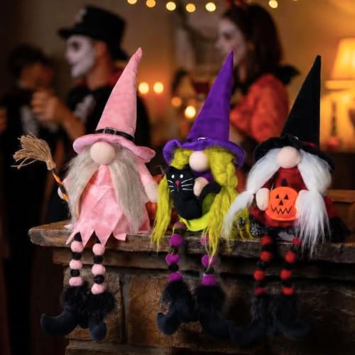 Halloween Witch Gnome Plush Decorations - 3PCS Long Leg Elf Set for Home & Party