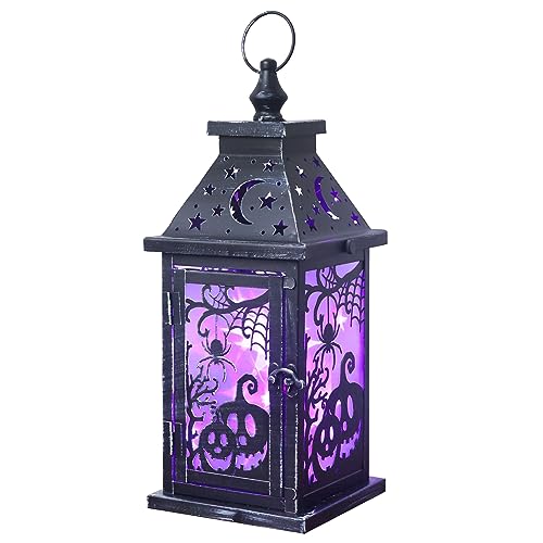 Halloween Indoor & Outdoor Lantern with Spider & Pumpkin Pattern - 14.7" Decorative Candle Lantern with 78" LED Lights (8 Modes) - Party Decor, Spooky Home & Room Decoration - Variation: Spider & Pumpkin