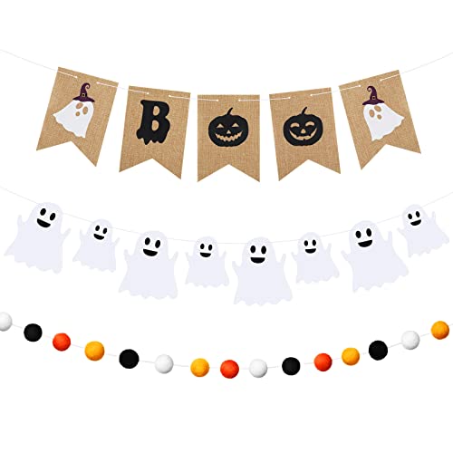 Halloween Banner Set with Ghost, Boo & Ball Garlands - Burlap & Felt Decorations