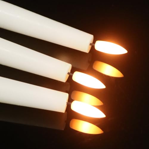 Flameless Flickering LED Taper Candles with Remote Timer - White Set of 6