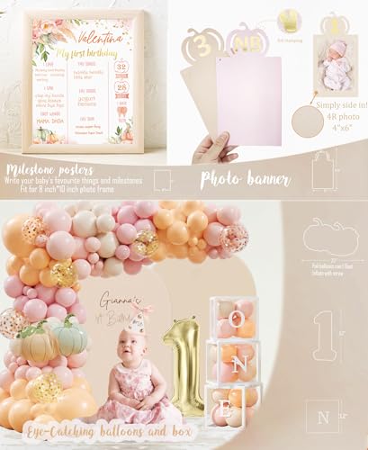 First Birthday Pumpkin Decorations Set for Fall Party - Girl Baby 1st Birthday Supplies