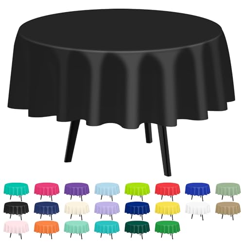 Disposable Black Round Plastic Tablecloth - 2 Pack, 84 Inch for Events & Parties - Variation of A1 Black / 2 Pack