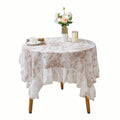 Champagne Lace Tablecloth 47x47 Inches with Ruffles - Modern Retro Boho Style