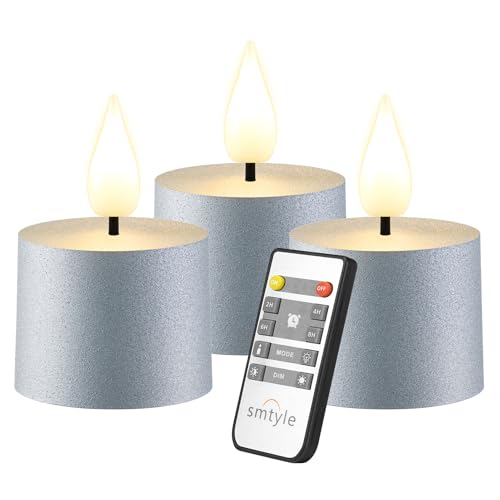 smtyle Tea Lights Candles Battery Operated with Remote - Silver Set of 3