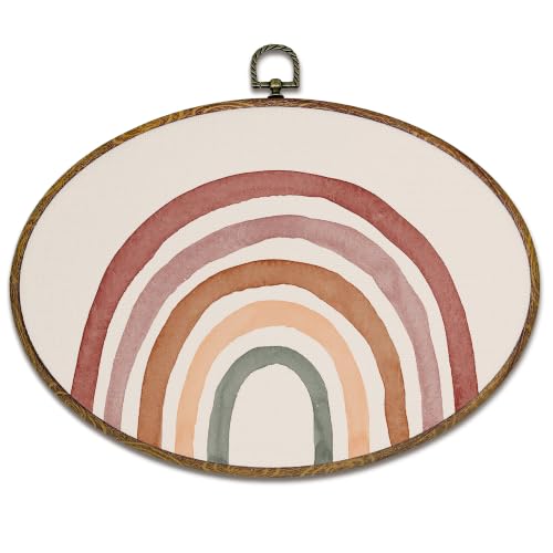 Boho Rainbow Oval Wall Art Decor - Neutral Canvas Artwork for Home & Nursery
