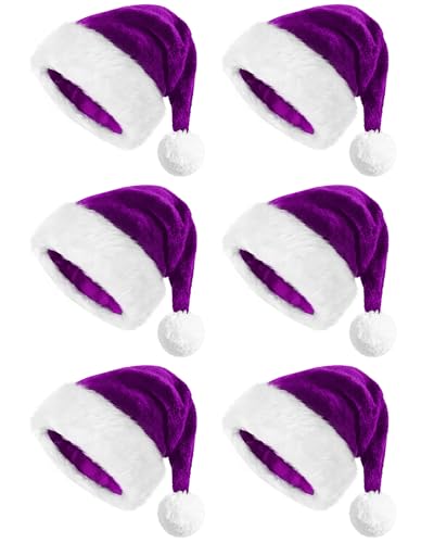Purple Santa Hat 6PCS Adult Christmas Party Supplies Holiday Festivities
