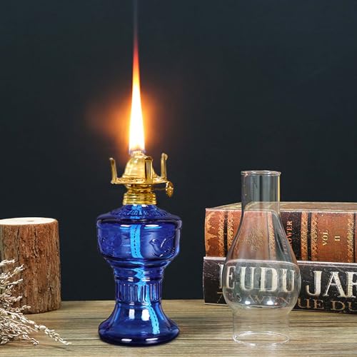 Dark Blue Kerosene Oil Lamp with Wicks & Tweezers - Vintage Indoor Lighting