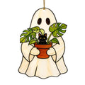 Halloween Black Cat & Ghost Suncatcher Faux Stained Glass - Colorful Variation