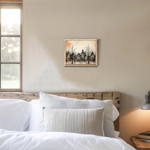 Haunted House Canvas Wall Art Print - 10x8 Inch Dark Gothic Halloween Decor - Unframed