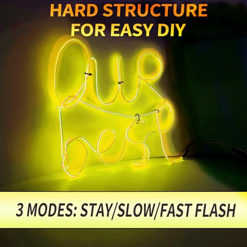 Ourbest Hard Version 5 Splitter Neon EL Wire 2M Yellow for DIY Neon Sign & Party Decorations