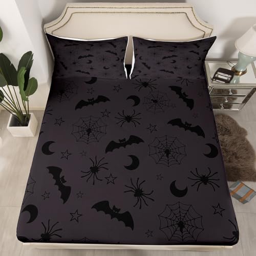 Halloween Bat Moon Bedding Set Queen Size Bed Cover with Pillowcases - Teens Kids