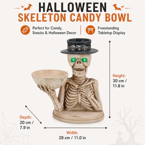 Ivory Skeleton Candy Bowl and Candle Holder with Glowing Eyes - Halloween Decor