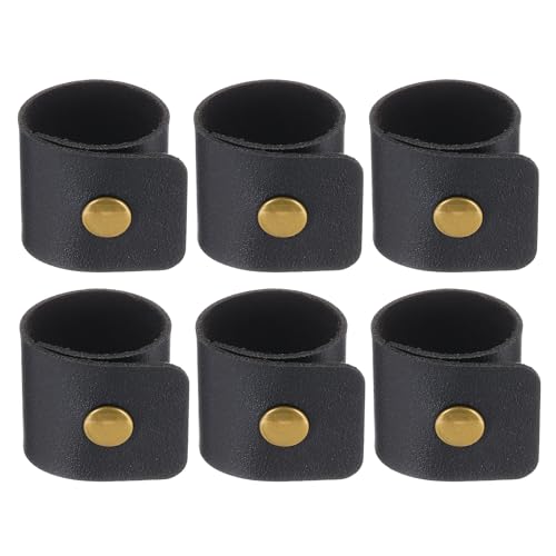 Leather Napkin Rings Set - Black 6 Pcs Rustic Table Decor for Weddings & Holidays