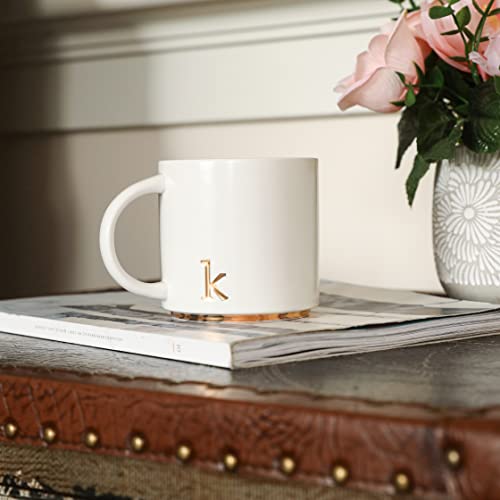 Ceramic Coffee Mug with Gold Monogram - 15 oz Gift Box - Gold K Variation