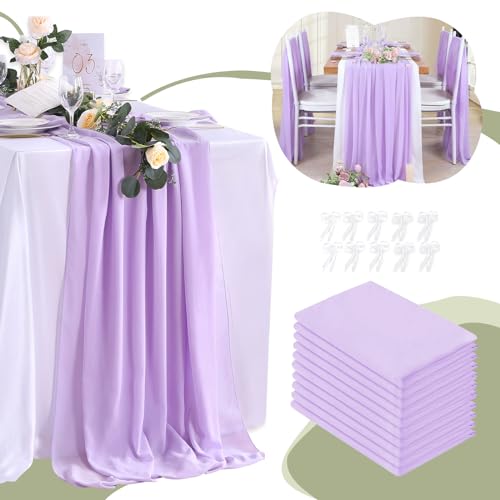 Purple Chiffon Table Runner 10Ft 27 Inch 10 Pcs Spring Wedding Decor - Light Purple