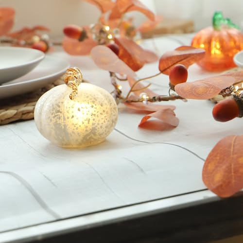 Silver Light Up Pumpkin Set of 3 - Small Glass Halloween Fall Decor for Tables