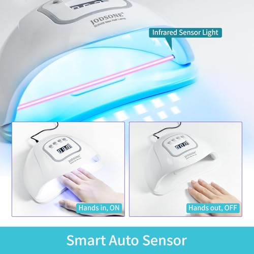 JODSONE M50002 UV LED Nail Lamp with Base & Top Coat Set - Automatic Sensor & 4 Timers