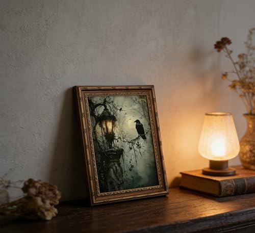 Crow Canvas Wall Art - Gothic Dark Academia Forest Scene, 11"L x 9"W