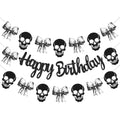 Gothic Birthday Banner Black Skull and Bow Spooky Party Decor