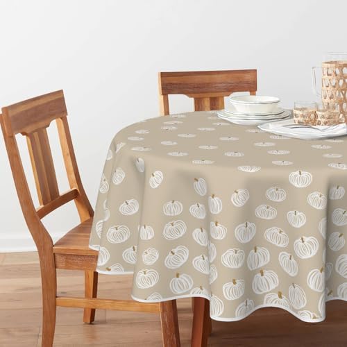 Horaldaily Fall Round Tablecloth 90 Inch Beige with Pumpkin Pattern