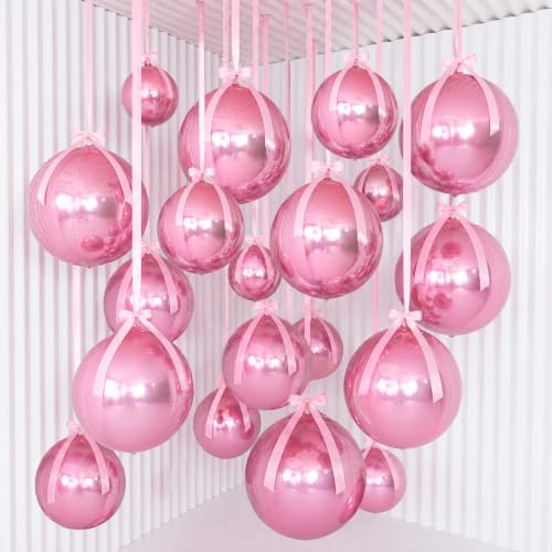 Pink Metallic Foil Balloons Set - 3 Sizes with Ribbons, Reusable Celebration Decor