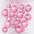 Pink Metallic Foil Balloons Set - 3 Sizes with Ribbons, Reusable Celebration Decor