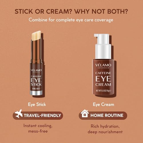 VELAMO ADVANCED Caffeine Eye Stick: Energizing & Hydrating Under Eye Balm for Dark Circles & Puffiness - Travel Essentials, Portable & Perfect for On-the-go Use, 0.1 OZ/3g
