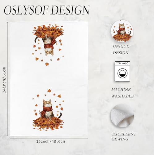 Fall Cat Kitchen Towels - Cat Maple Leaf Autumn Hand Towels for Kitchen & Bathroom - Variation of Cat Fall