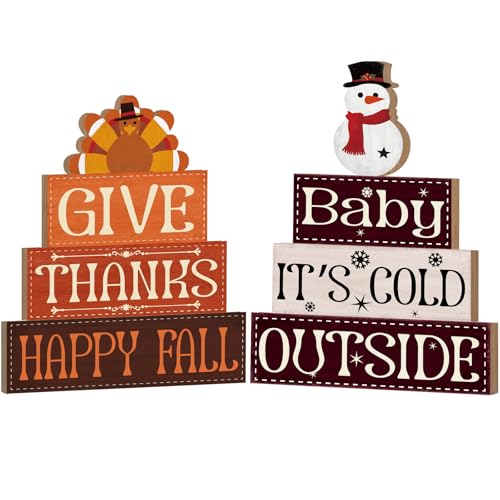 Winter Christmas Wooden Tabletop Centerpiece Set - Rustic Holiday Decor