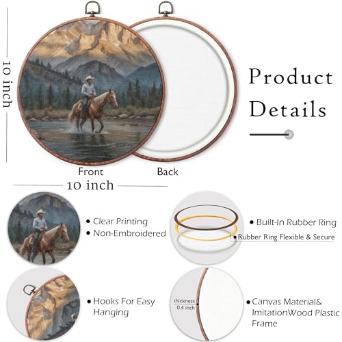 Round Western Cowboy Canvas Wall Art - 10x10 Inches - Variation 07