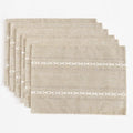 Hemstitched Cotton Linen Place Mats Set of 6 - Coffee Embroidered Boho Table Decor