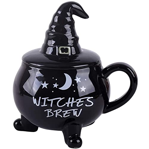 Large Witch Coffee Mug with Lid - Halloween Cauldron Themed Novelty Cup, 14oz
