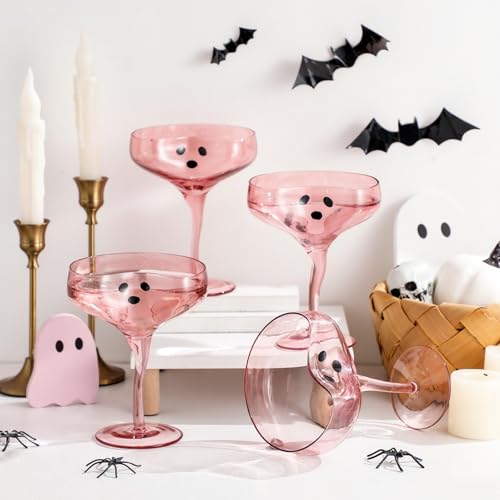 Halloween Ghost Martini Glasses - Pink, 4 Pack, 13 oz Cocktail Cups