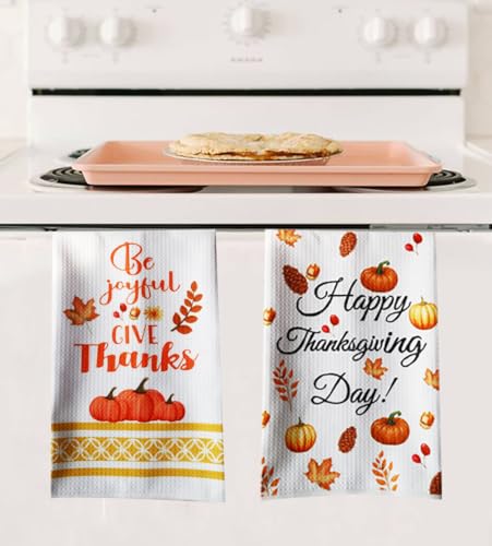 Thanksgiving Kitchen Towels Set - 2 Absorbent Fall Holiday Dish Towels