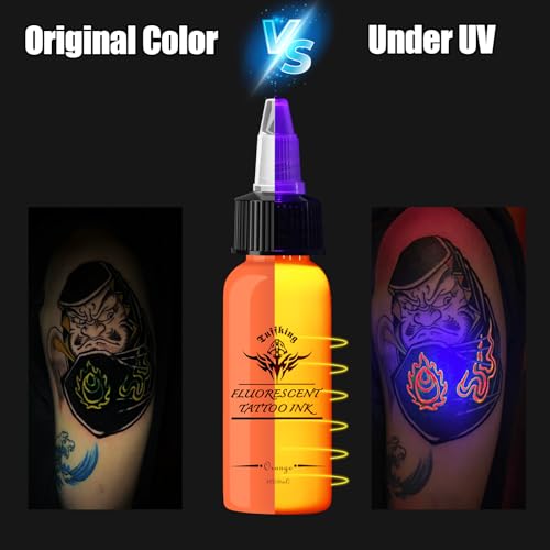 Fluorescent Tattoo Ink Set - 7 Colors UV Glow in The Dark 1 Fl Oz - Blacklight Body Art Kit
