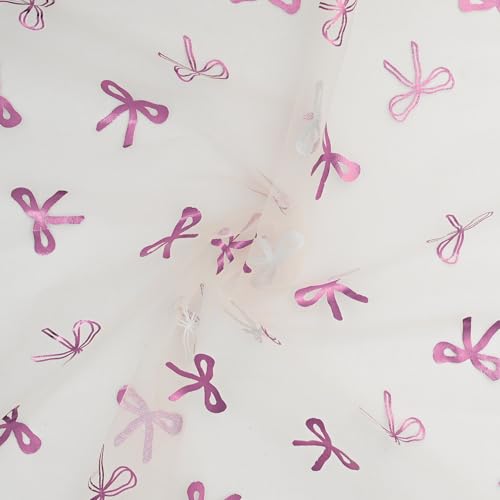 Pink Bow Beige Gauze Table Runner 120 Inch 10FT - Valentine’s Day Wedding Decor