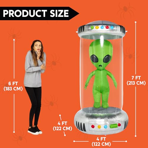 7ft Tall Halloween Inflatable Alien Decor with Animated Lights for Yard Garden