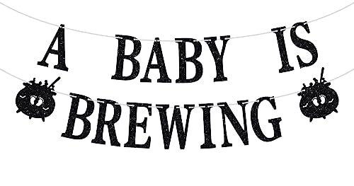 Halloween Baby Shower Banner - Black Glitter 'A Baby Is Brewing' Party Decoration