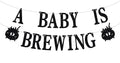 Halloween Baby Shower Banner - Black Glitter 'A Baby Is Brewing' Party Decoration