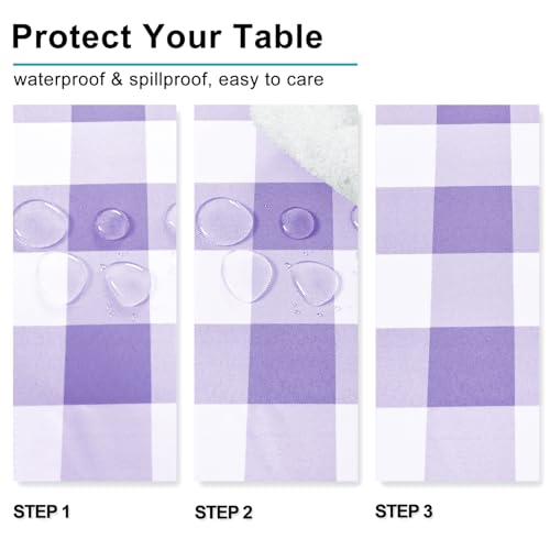 Rectangular Checkered Tablecloth 60 x 120 Inch - Purple & White Spillproof Fabric