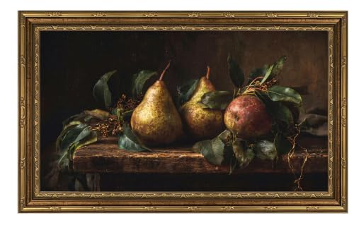Gold Framed Pears Wall Art - Still Life Canvas Print 24x12in - Variation of Pears Wall Art / 12"L x 24"W