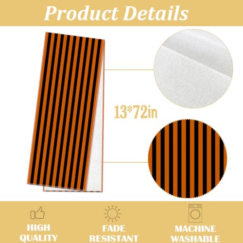 Halloween Orange Black Striped Table Runner - 13 x 72 Inches, Fall Carnival Decor