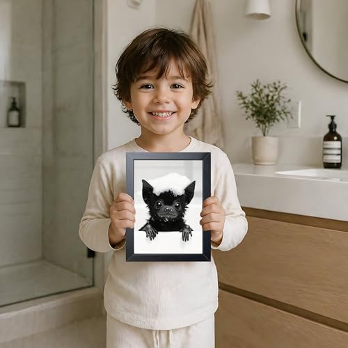 Framed Funny Bat Bathroom Wall Art - Black & White Canvas Print, 10x8 Inches, V-Framed-2