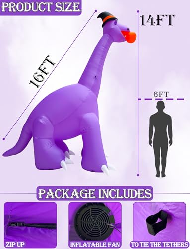 16 Ft Giant Inflatable Dinosaur Halloween Decoration with Lights for Outdoor Yard
