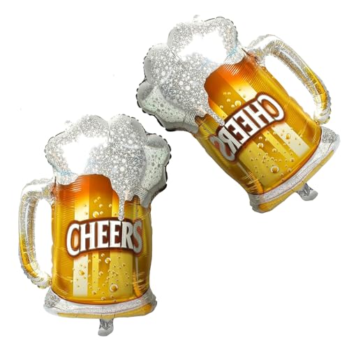 2-Pack Beer Mug Balloons for Party Decorations - Cheers Mylar Foil Inflatable Beer Cups for Summer, Wedding, Birthday & Festivals