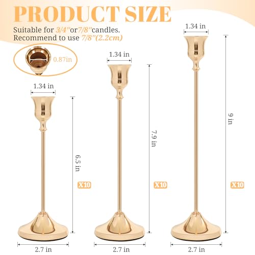 Gold Candlestick Holders Set of 15 (45 PCS) - Metal Taper Candle Holders for Dining & Decor