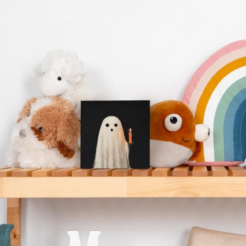 Halloween Ghosts Wooden Box Sign - Fall Thanksgiving Desk Decor, 5x5 Inch, Black Ghosts for Home Office, Variation: Ghost