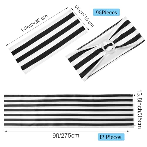 Modern Black and White Striped Chair Sash and Table Runner Set - Halloween & Event Decor